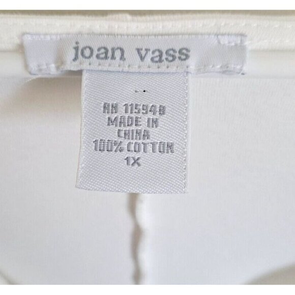 Joan Vass 1X White Long Kimono Style Sleeve V-Neck Cotton Front Seam Top - Picture 2 of 6